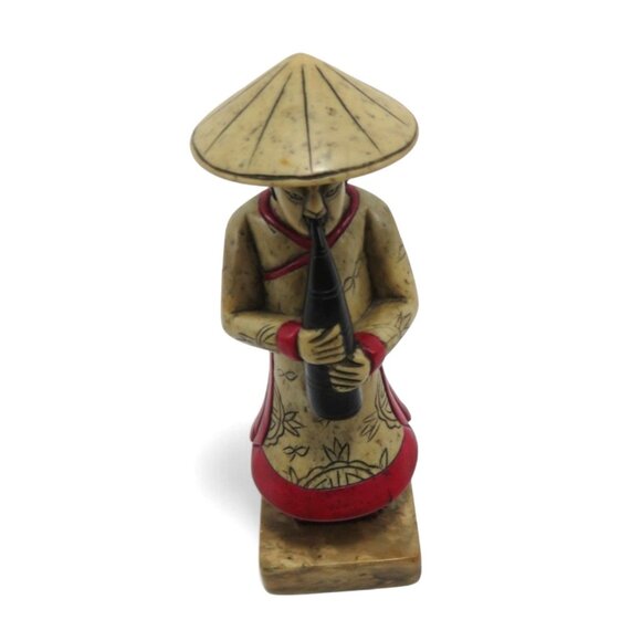 Asian MUSICIAN FIGURINE with Instrument Ethnic Home Decor Vintage 6" - Picture 5 of 10